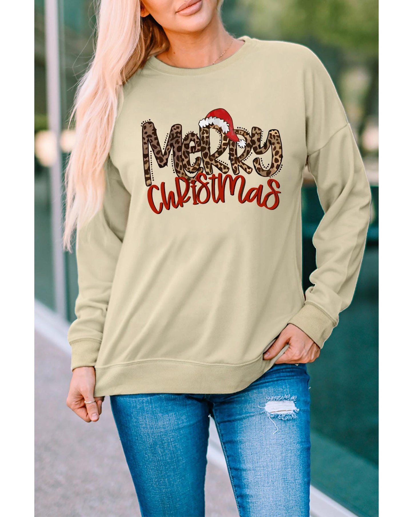 Azura Exchange Merry Christmas Hat Leopard Print Sweatshirt - 2XL