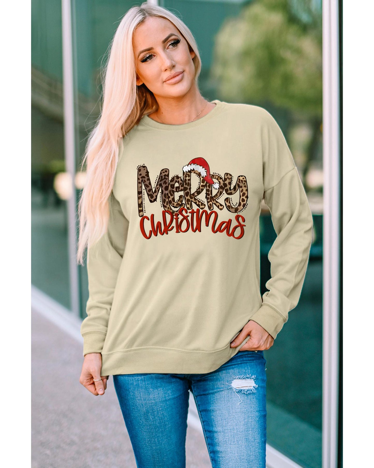 Azura Exchange Merry Christmas Hat Leopard Print Sweatshirt - 2XL