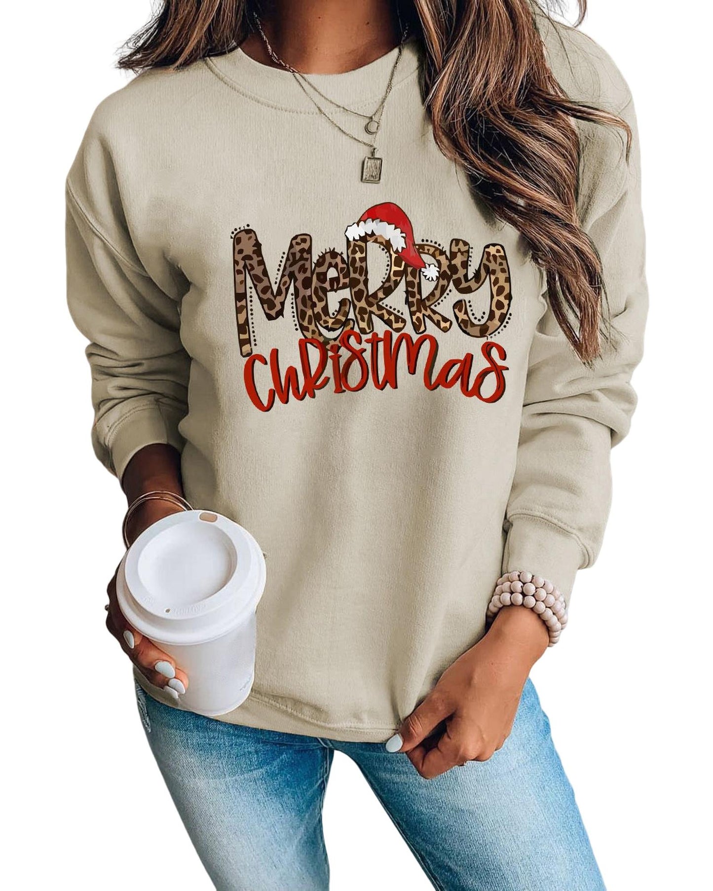 Azura Exchange Merry Christmas Hat Leopard Print Sweatshirt - 2XL