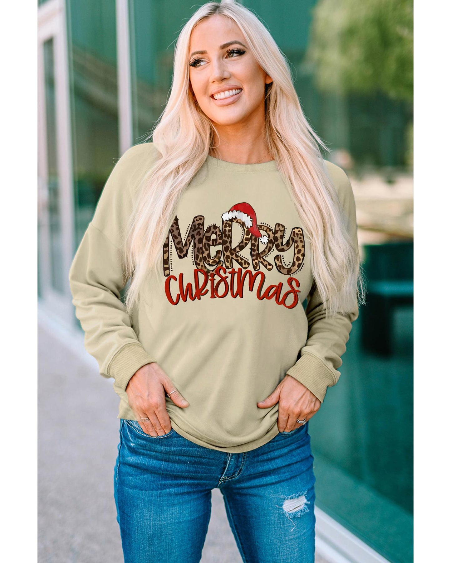 Azura Exchange Merry Christmas Hat Leopard Print Sweatshirt - 2XL