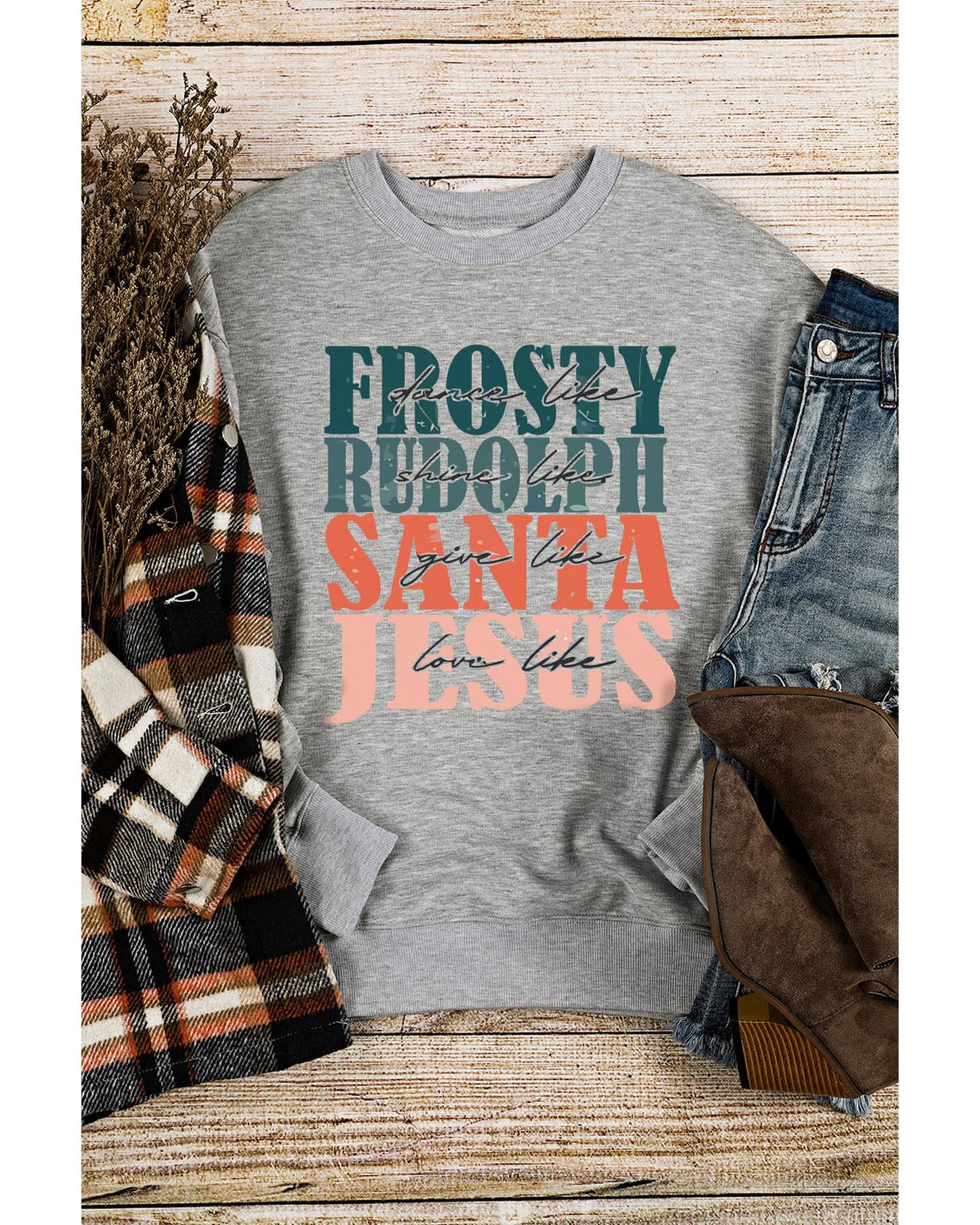 Azura Exchange Long Sleeve Sweatshirt with Frosty Rudolph and Santa Jesus - 2XL