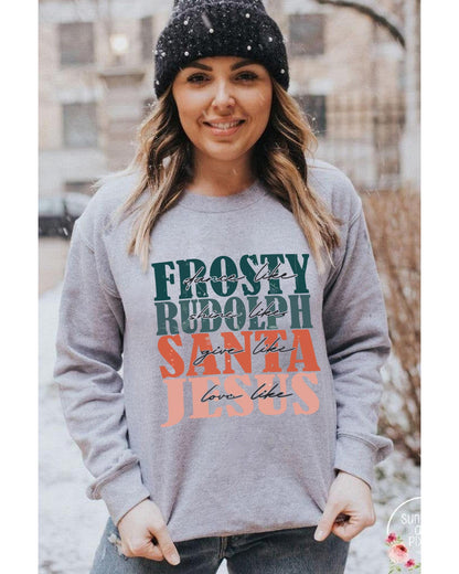 Azura Exchange Long Sleeve Sweatshirt with Frosty Rudolph and Santa Jesus - S