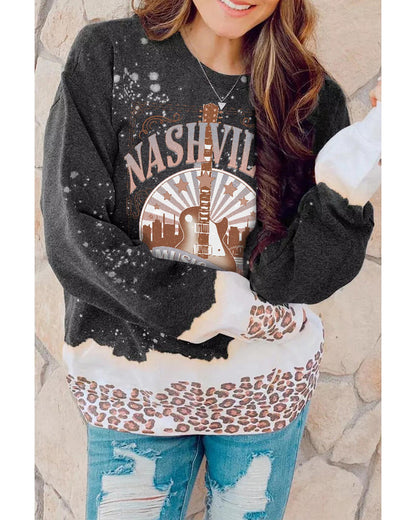 Azura Exchange Music City Guitar Leopard Color Block Sweatshirt - L