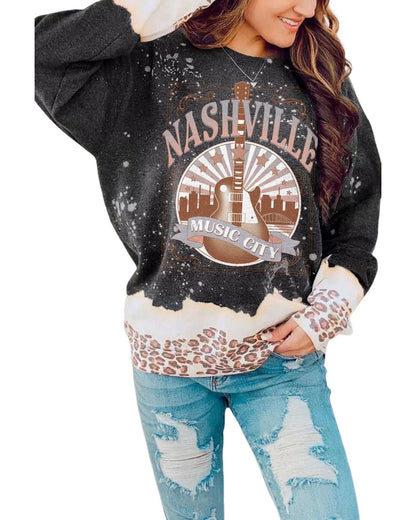 Azura Exchange Music City Guitar Leopard Color Block Sweatshirt - L