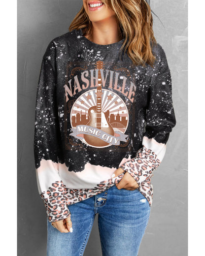 Azura Exchange Music City Guitar Leopard Color Block Sweatshirt - L