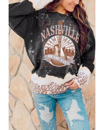 Azura Exchange Music City Guitar Leopard Color Block Sweatshirt - M