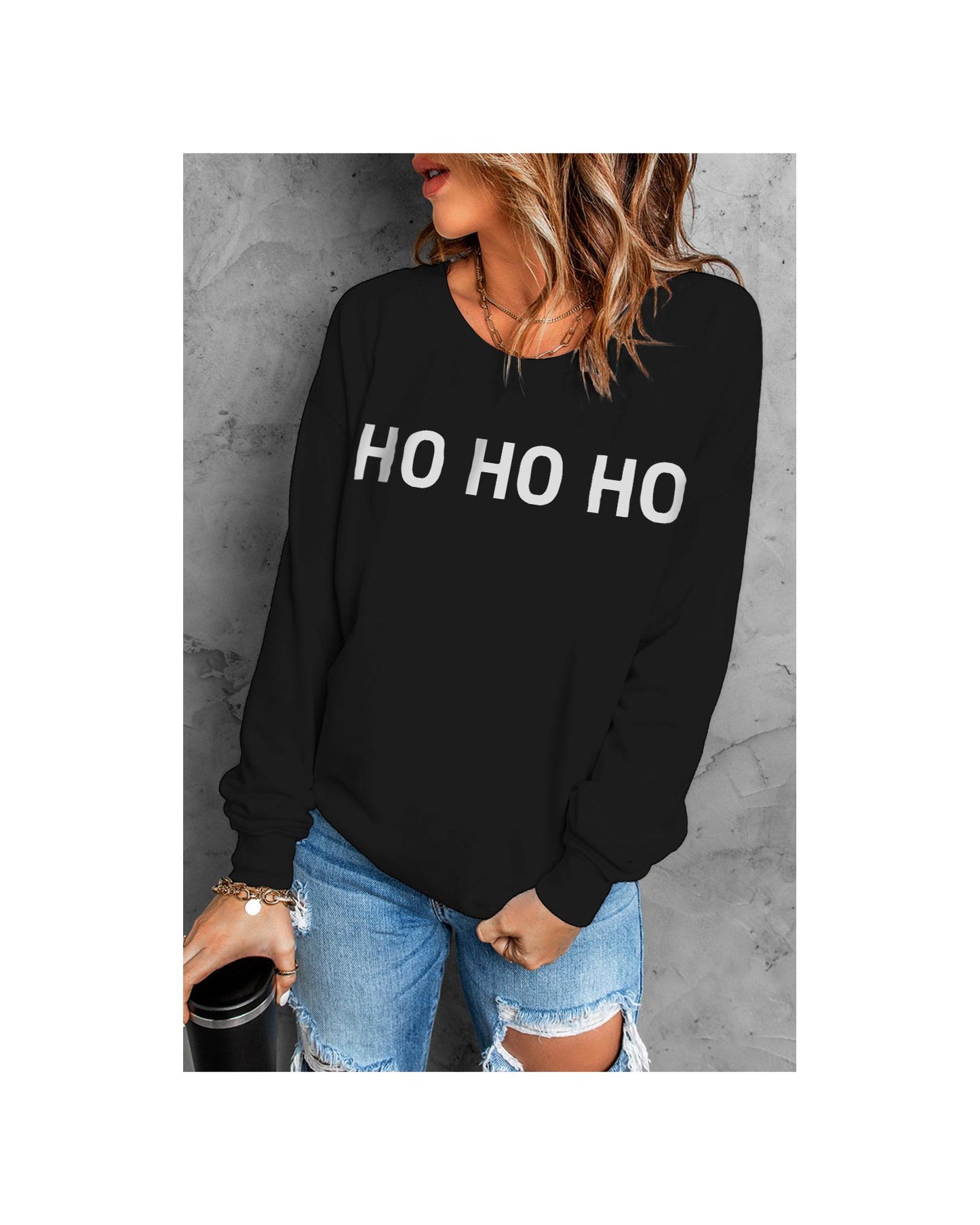 Azura Exchange Glitter Print Long Sleeve Pullover Sweatshirt - L