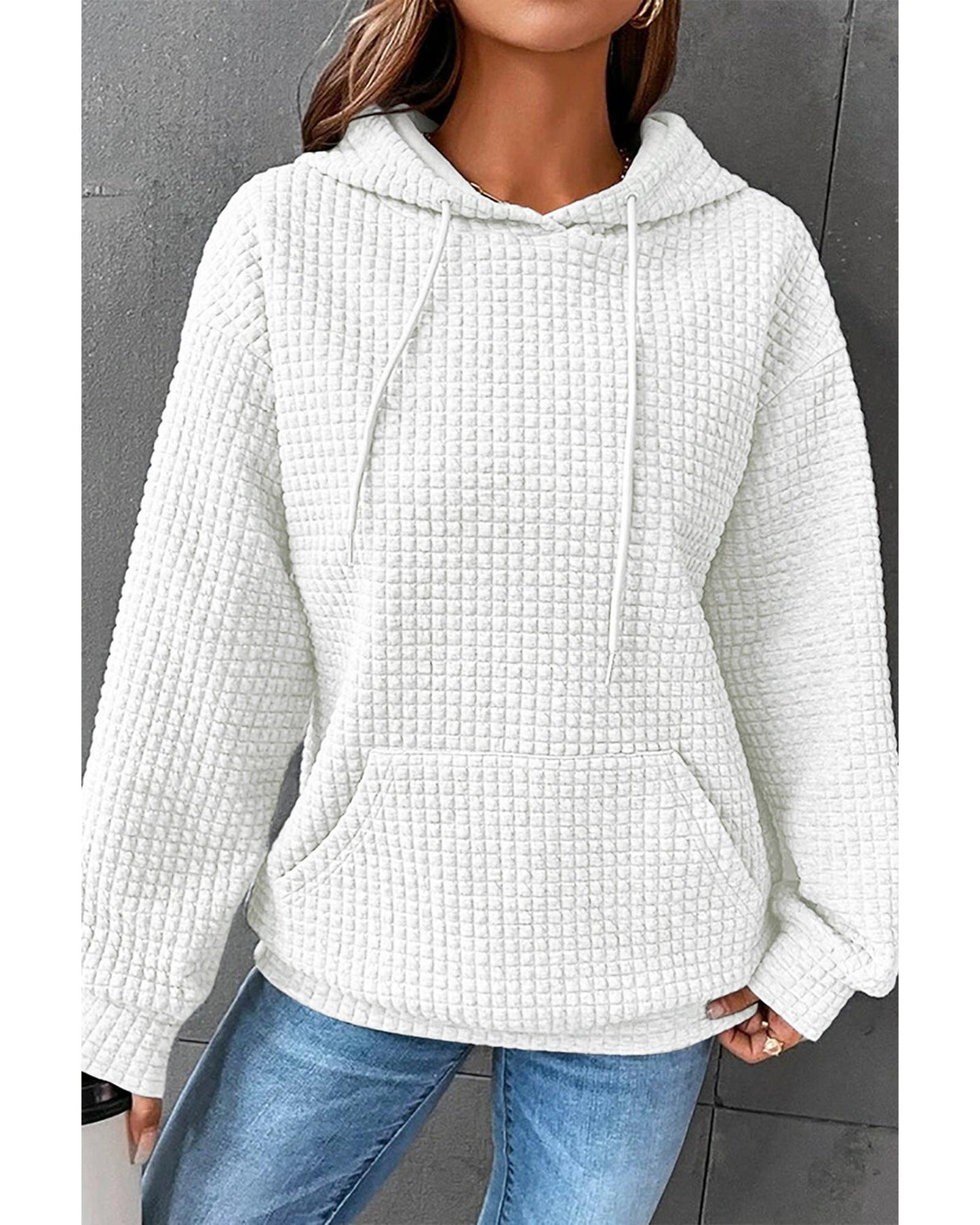 Azura Exchange Lattice Textured Kangaroo Pocket Hoodie - M