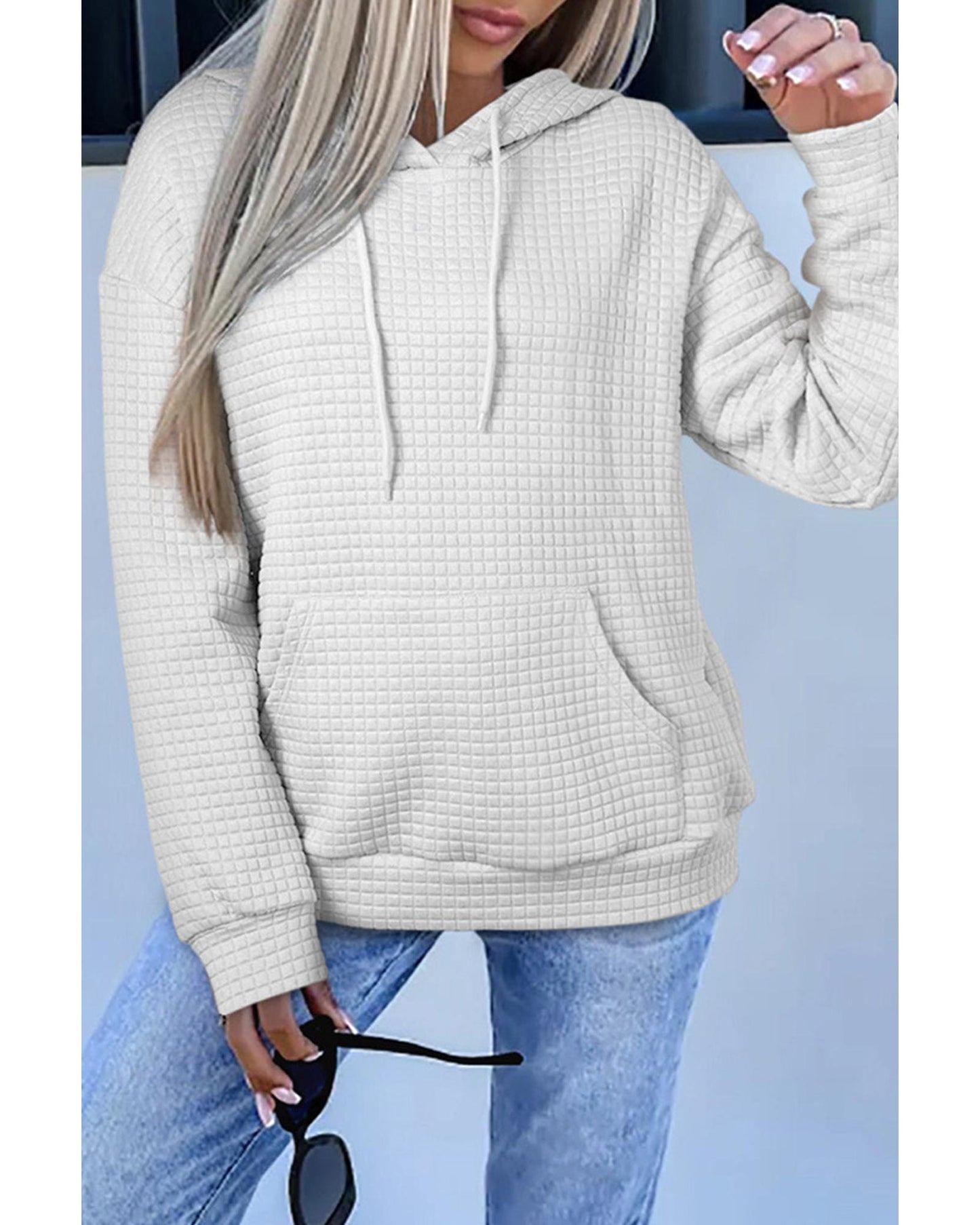 Azura Exchange Lattice Textured Kangaroo Pocket Hoodie - M