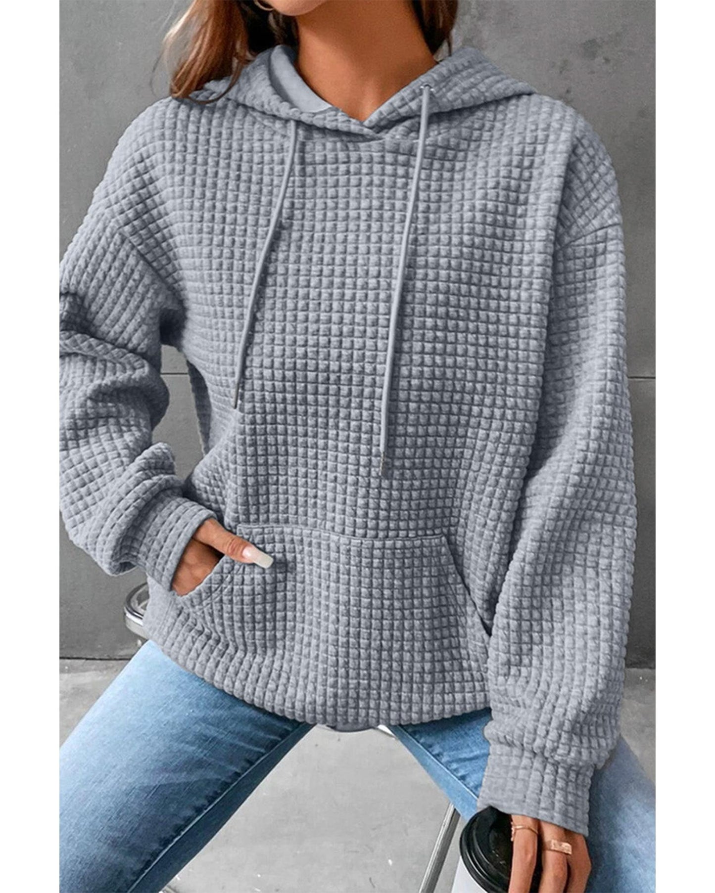 Azura Exchange Lattice Textured Kangaroo Pocket Hoodie - 2XL