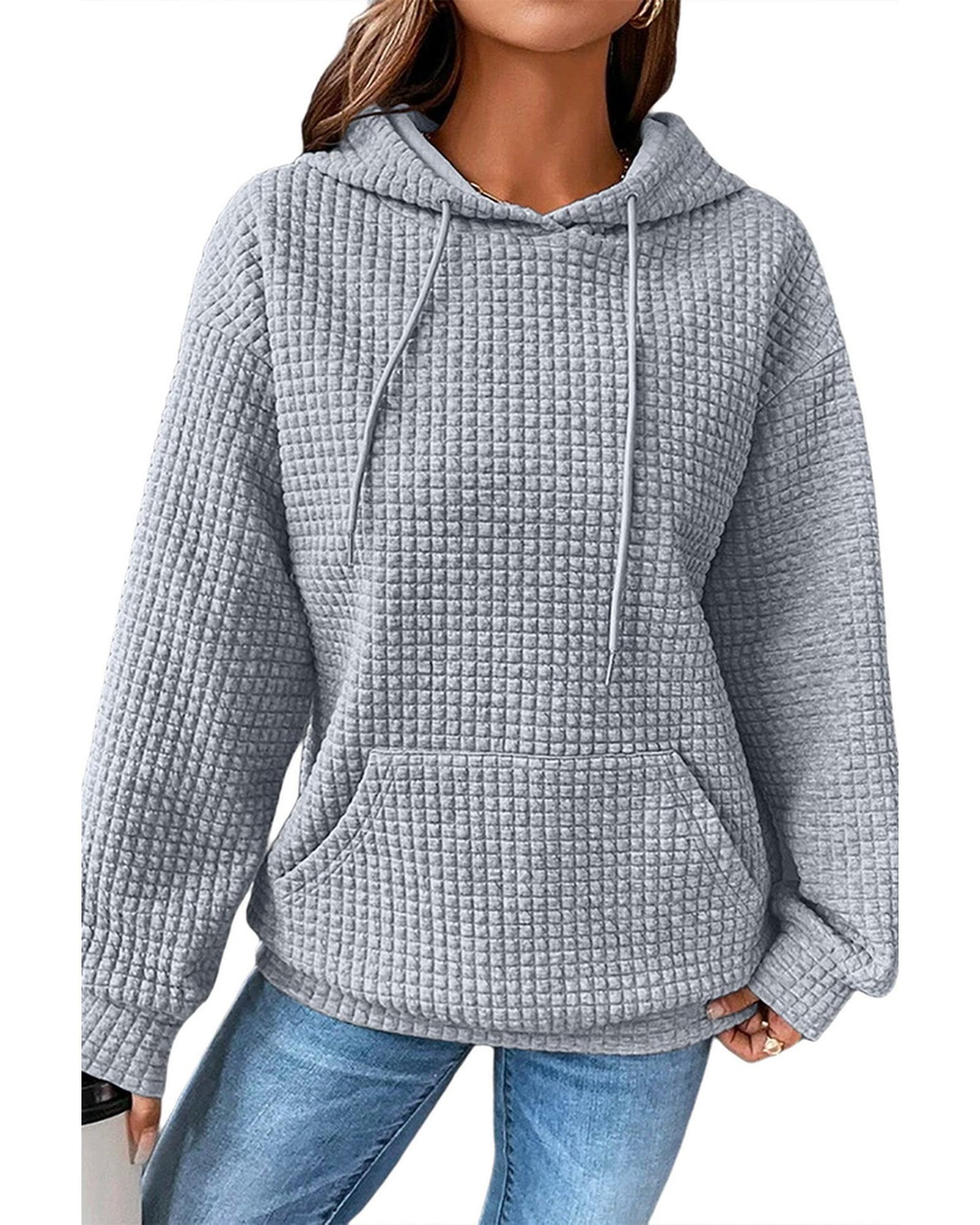 Azura Exchange Lattice Textured Kangaroo Pocket Hoodie - L