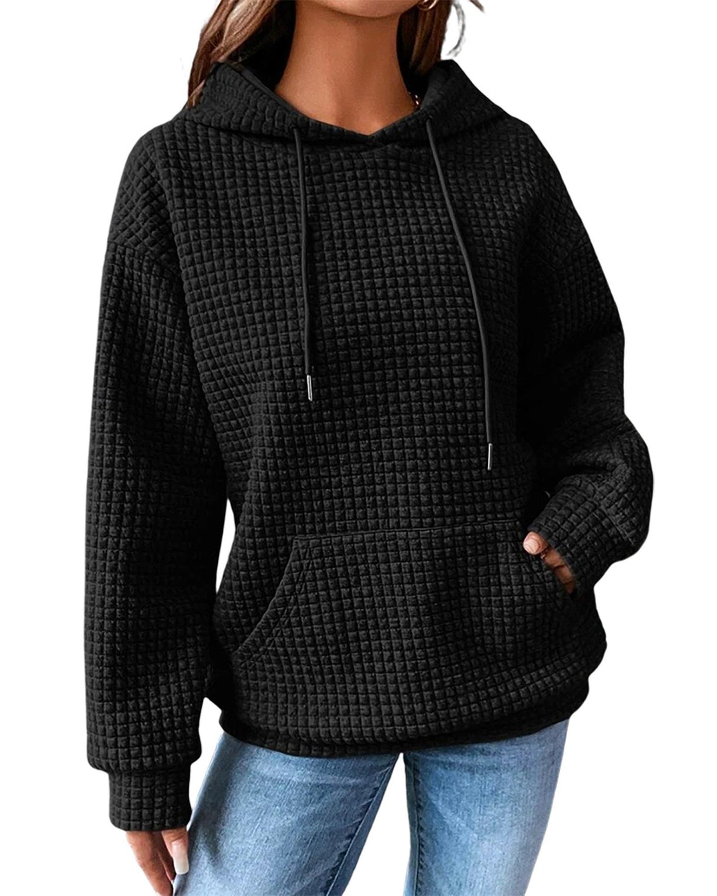 Azura Exchange Lattice Textured Kangaroo Pocket Hoodie - 2XL