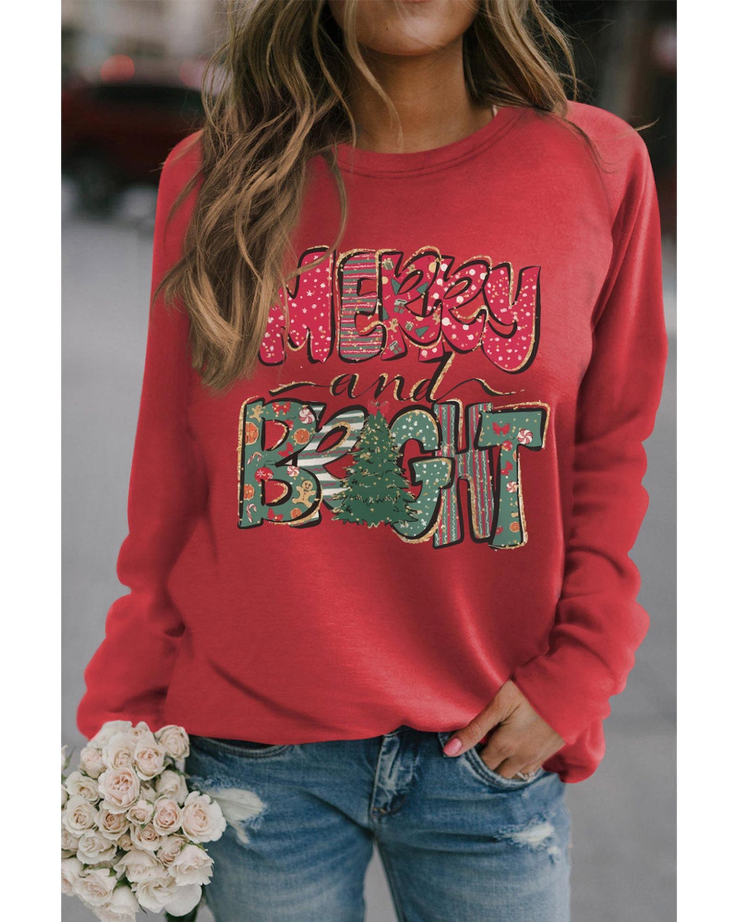 Azura Exchange Merry and Bright Xmas Tree Sweatshirt - S