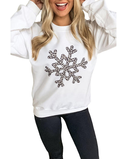 Azura Exchange Leopard Snowflake Pullover Sweatshirt - M