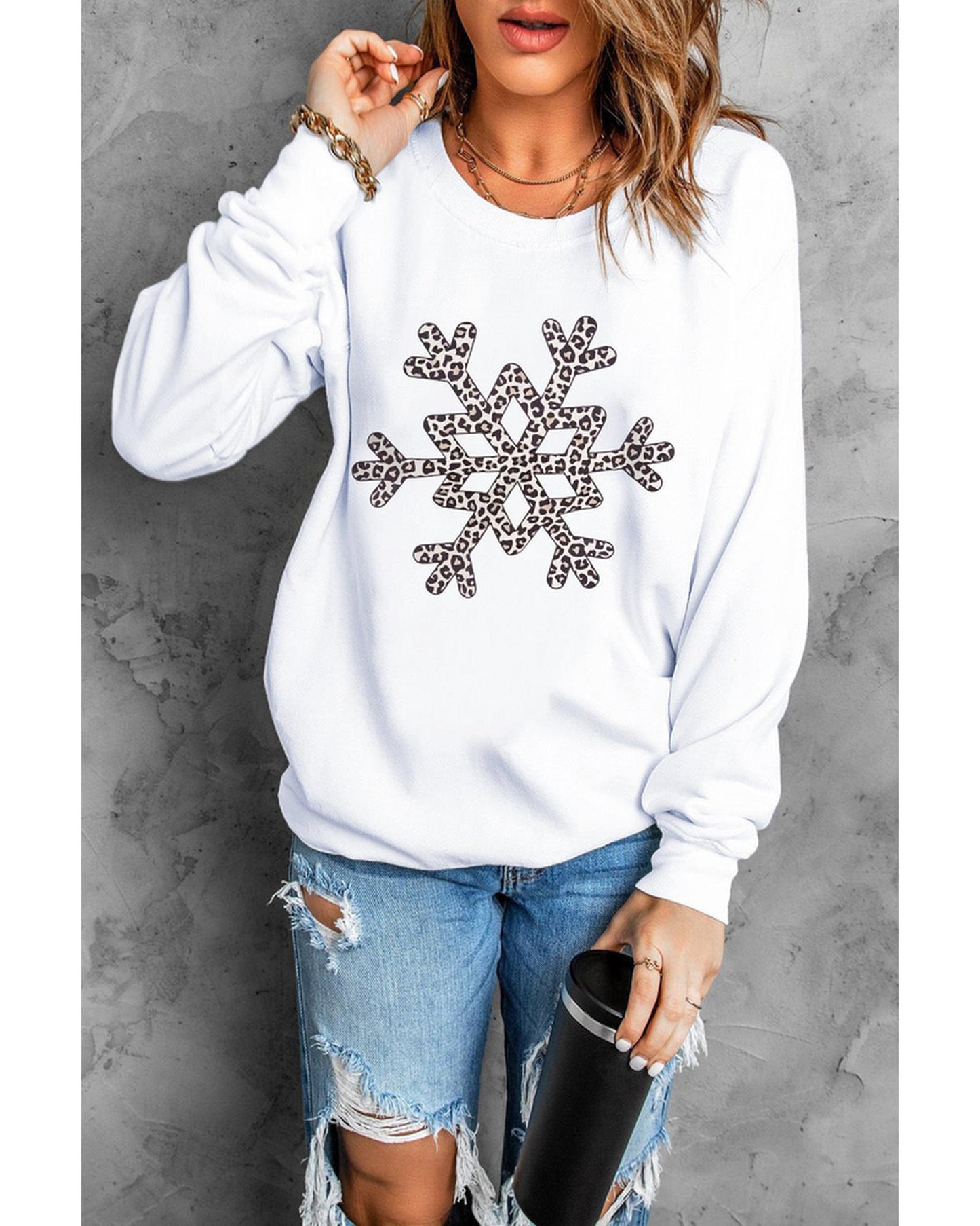 Azura Exchange Leopard Snowflake Pullover Sweatshirt - XL