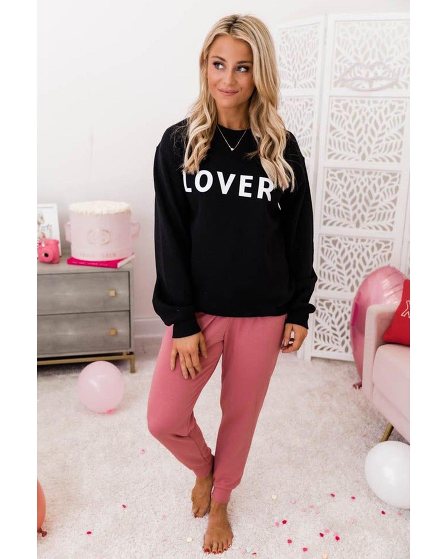 Azura Exchange Lover Crew Neck Sweatshirt with Letter Print - L