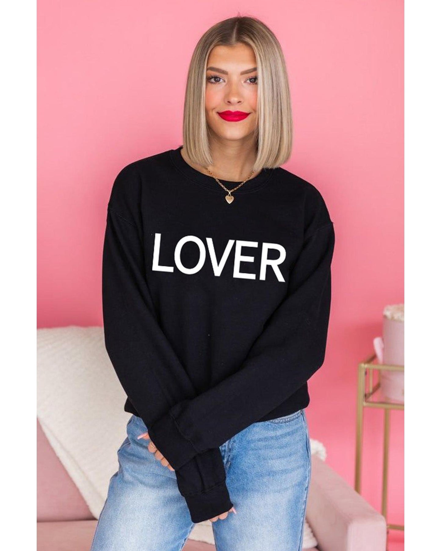 Azura Exchange Lover Crew Neck Sweatshirt with Letter Print - L