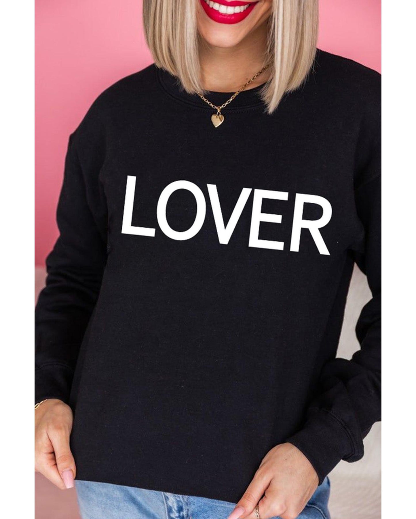 Azura Exchange Lover Crew Neck Sweatshirt with Letter Print - L