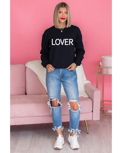 Azura Exchange Lover Crew Neck Sweatshirt with Letter Print - L