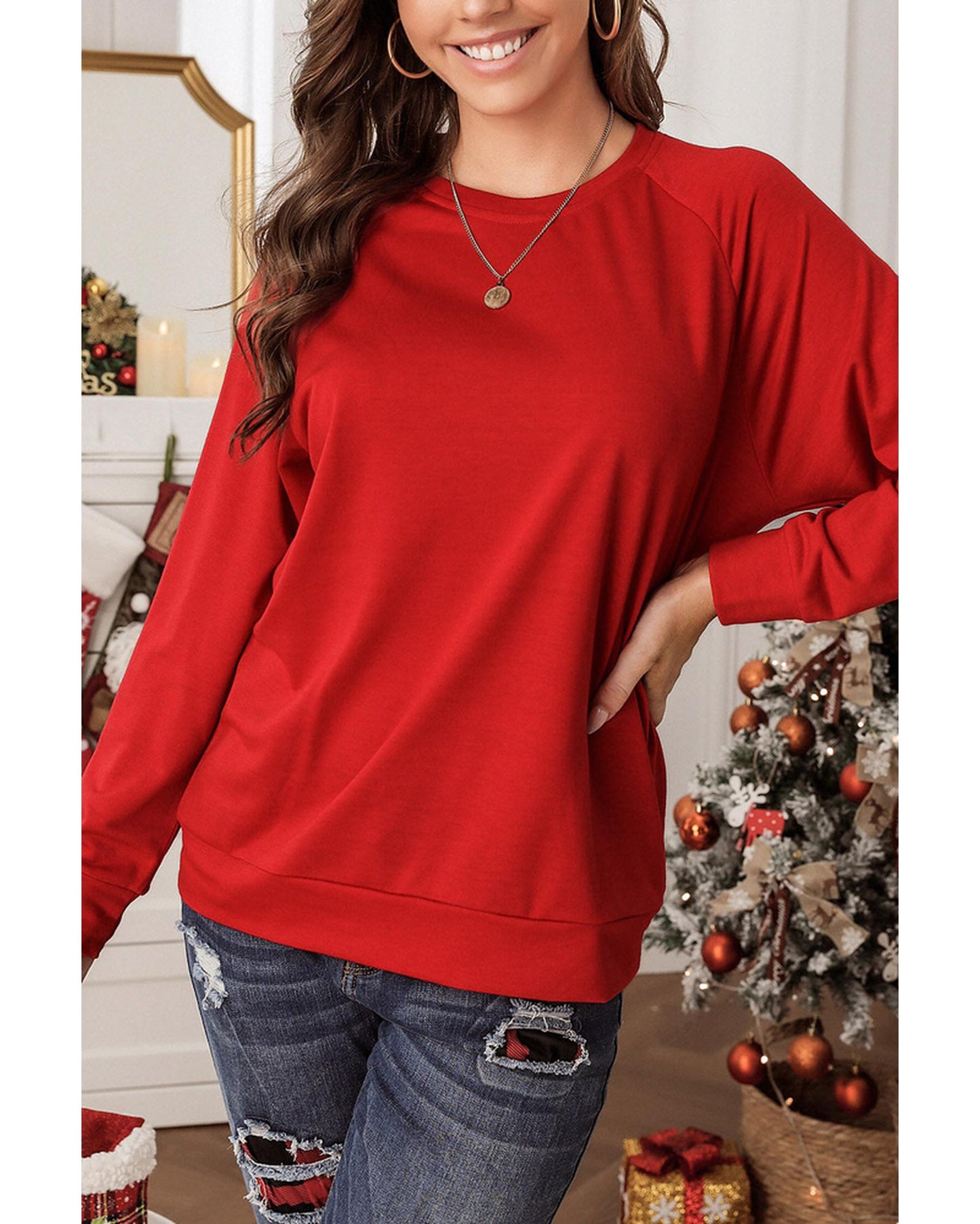 Azura Exchange Round Neck Raglan Sleeve Sweatshirt - M