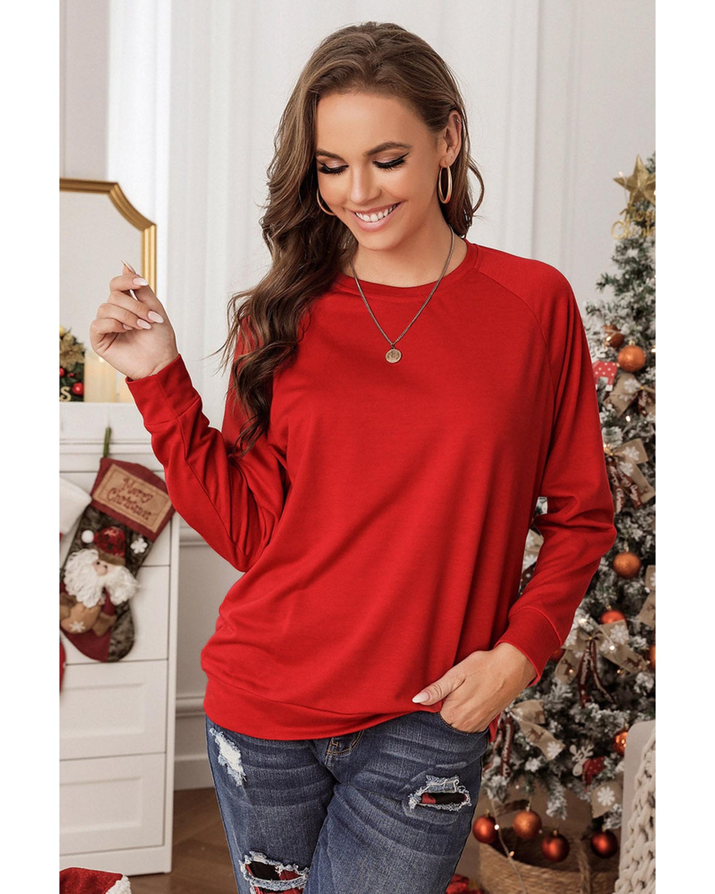 Azura Exchange Round Neck Raglan Sleeve Sweatshirt - M