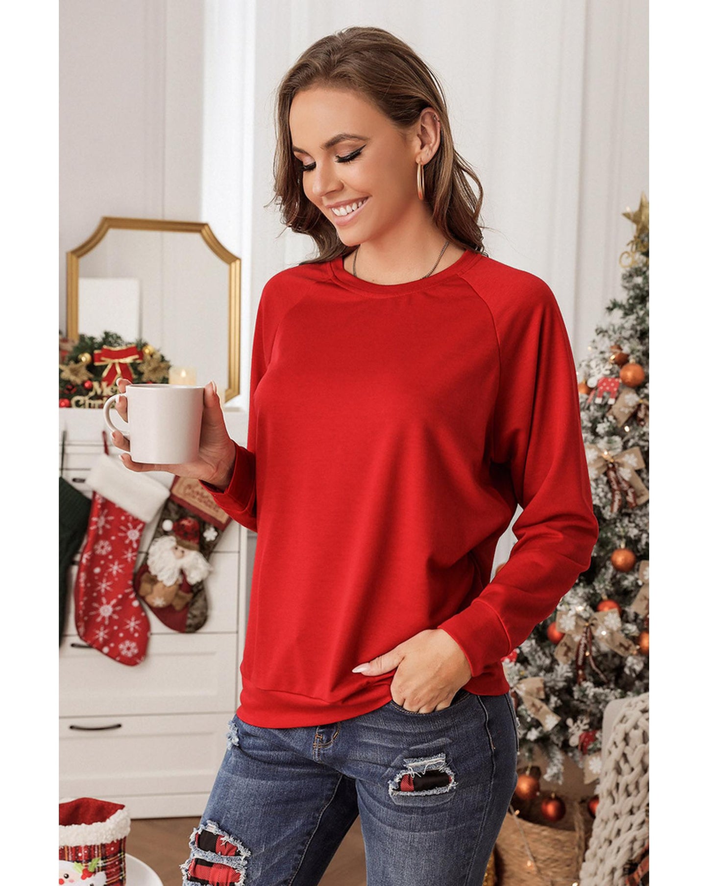 Azura Exchange Round Neck Raglan Sleeve Sweatshirt - M