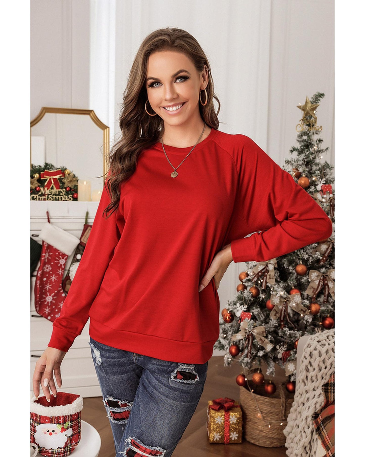 Azura Exchange Round Neck Raglan Sleeve Sweatshirt - M