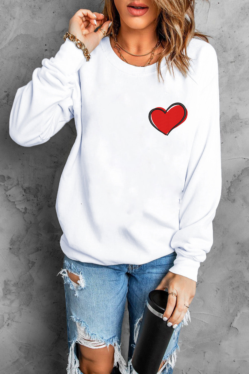 Azura Exchange Embroidered Heart Pullover Sweatshirt - 2XL