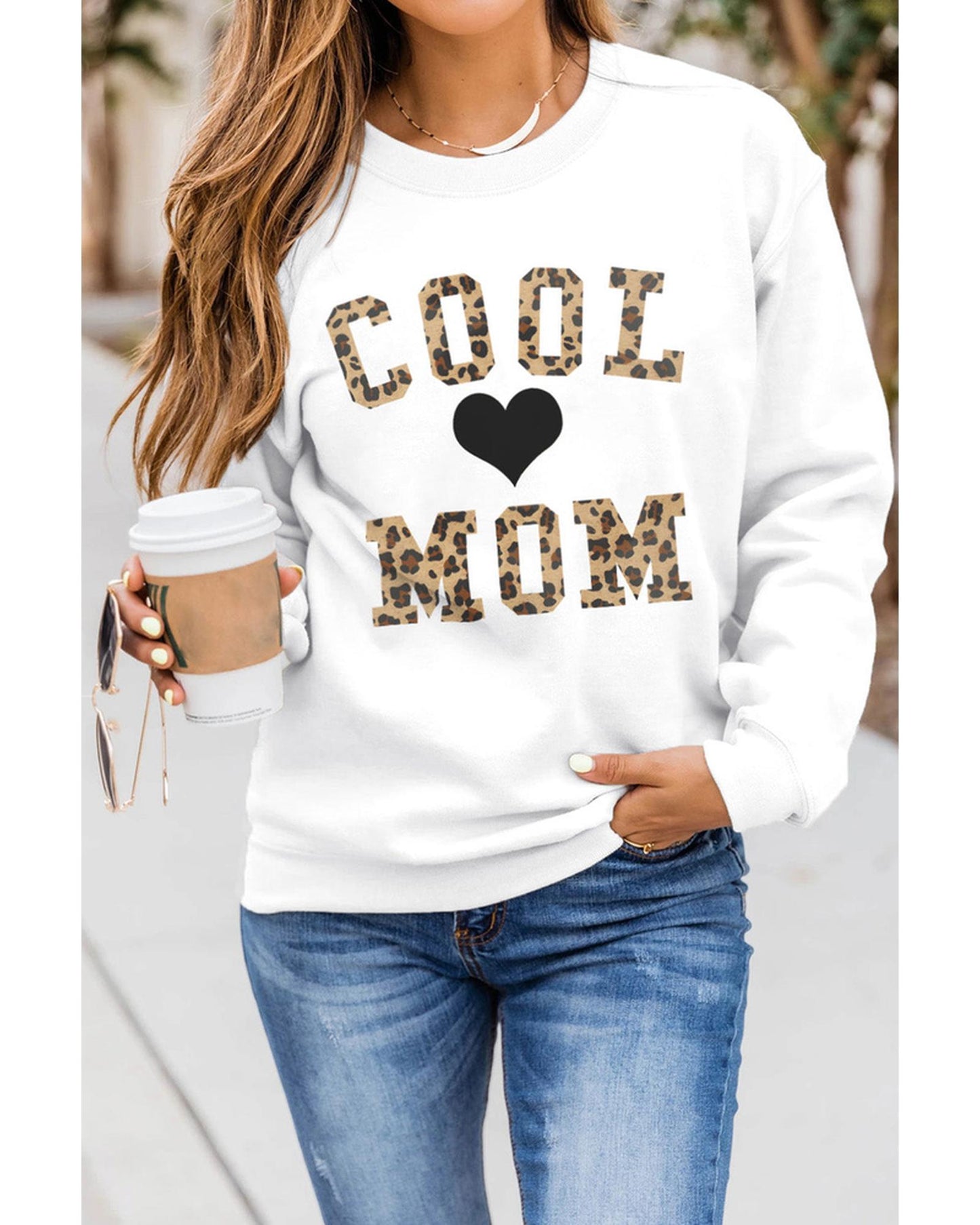 Azura Exchange Leopard Heart Print Pullover Sweatshirt - M