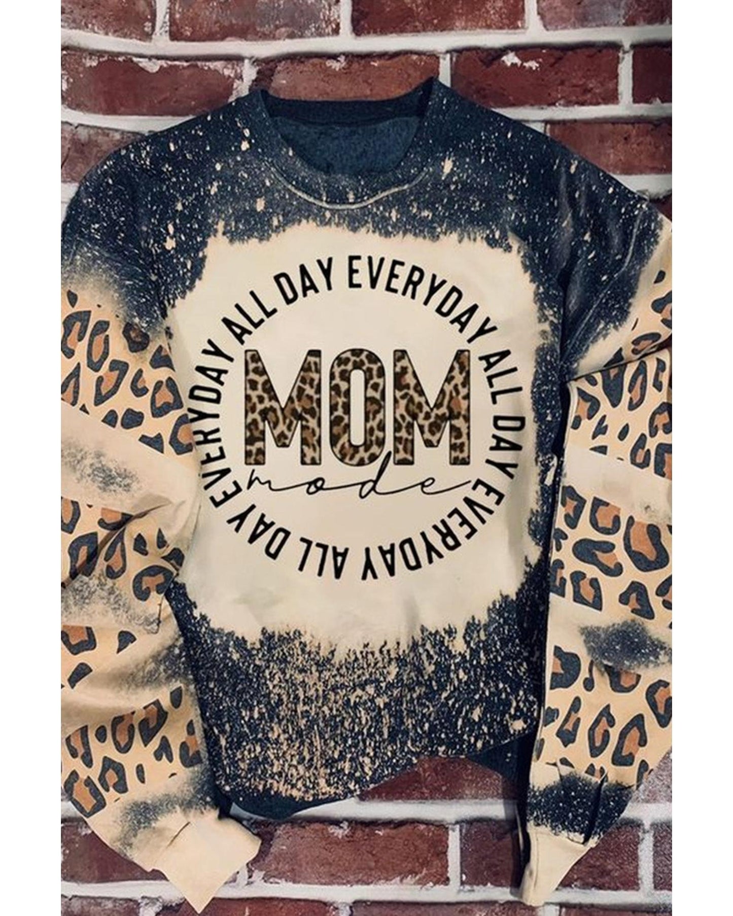 Azura Exchange MOM Letter Graphic Print Leopard Bleached Sweatshirt - 2XL