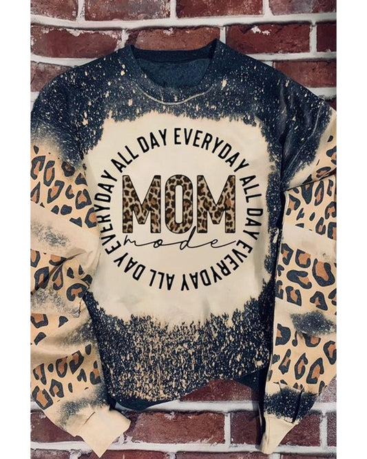 Azura Exchange MOM Letter Graphic Print Leopard Bleached Sweatshirt - L