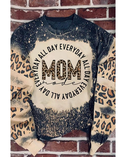 Azura Exchange MOM Letter Graphic Print Leopard Bleached Sweatshirt - S