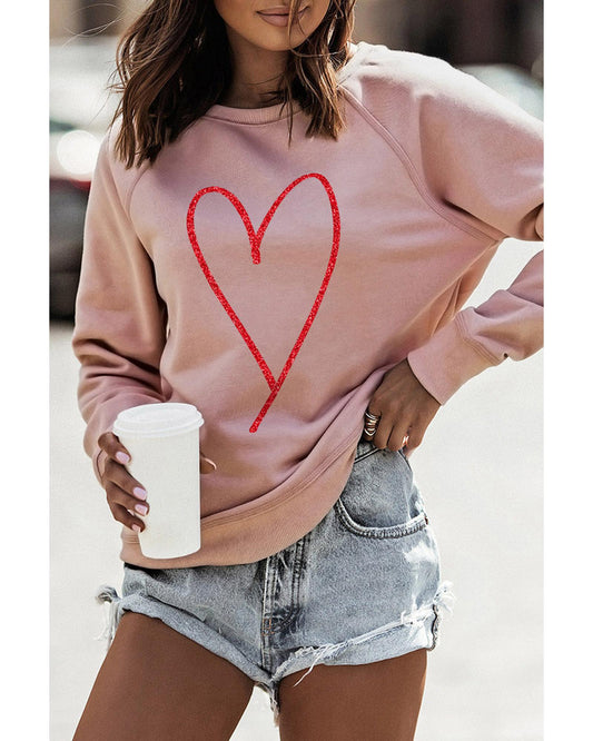 Azura Exchange Glitter Heart Raglan Pullover Sweatshirt - M