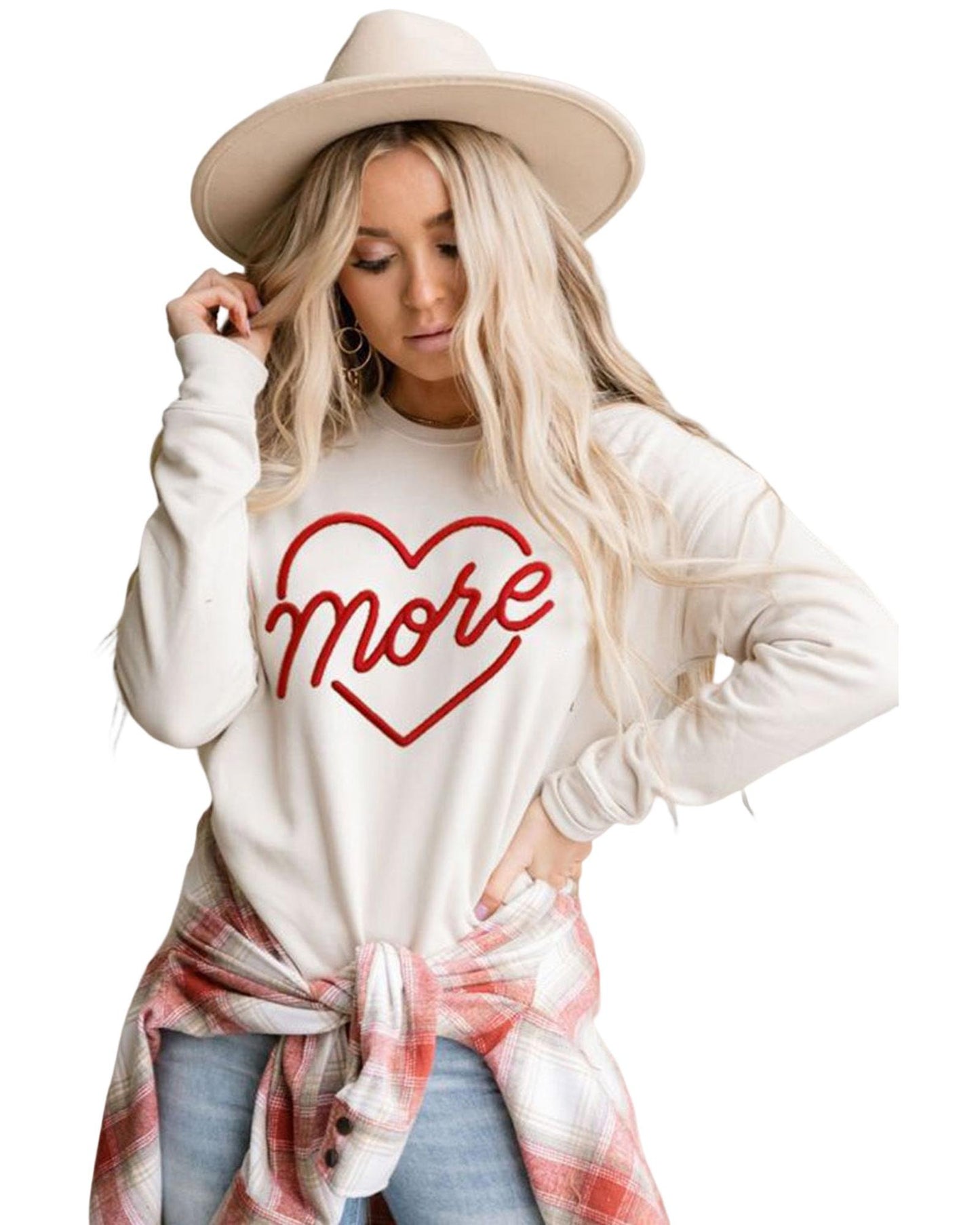 Azura Exchange Embroidered Pullover Sweatshirt with Heart Shaped Details - L