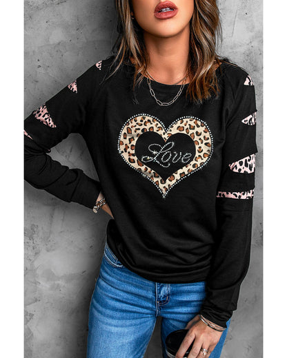 Azura Exchange Leopard Rhinestone Heart Graphic Sweatshirt - 2XL