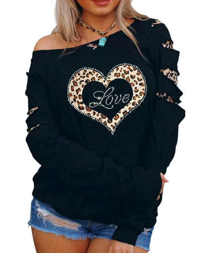 Azura Exchange Leopard Rhinestone Heart Graphic Sweatshirt - 2XL