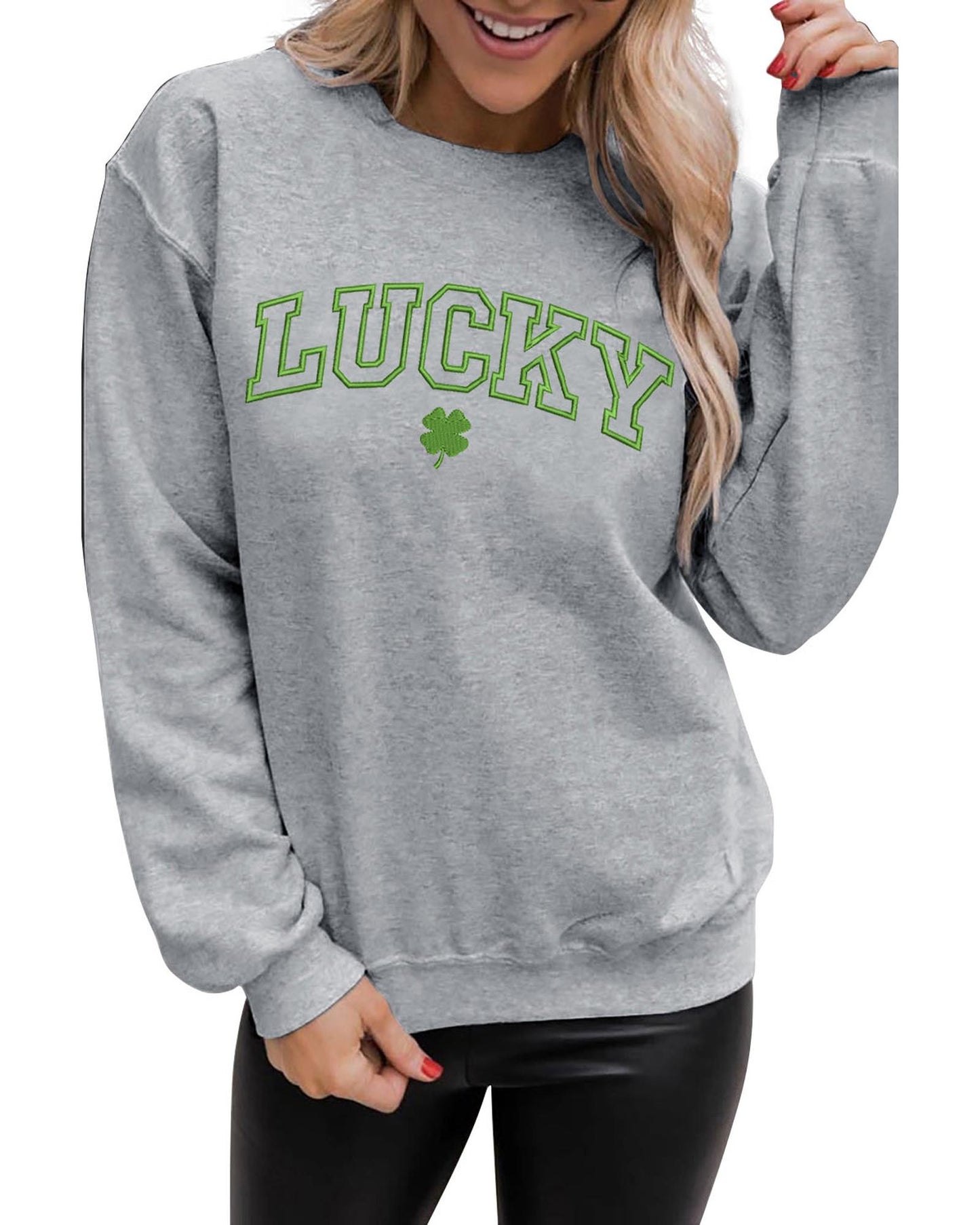 Azura Exchange Clover Embroidered Pullover Sweatshirt - L