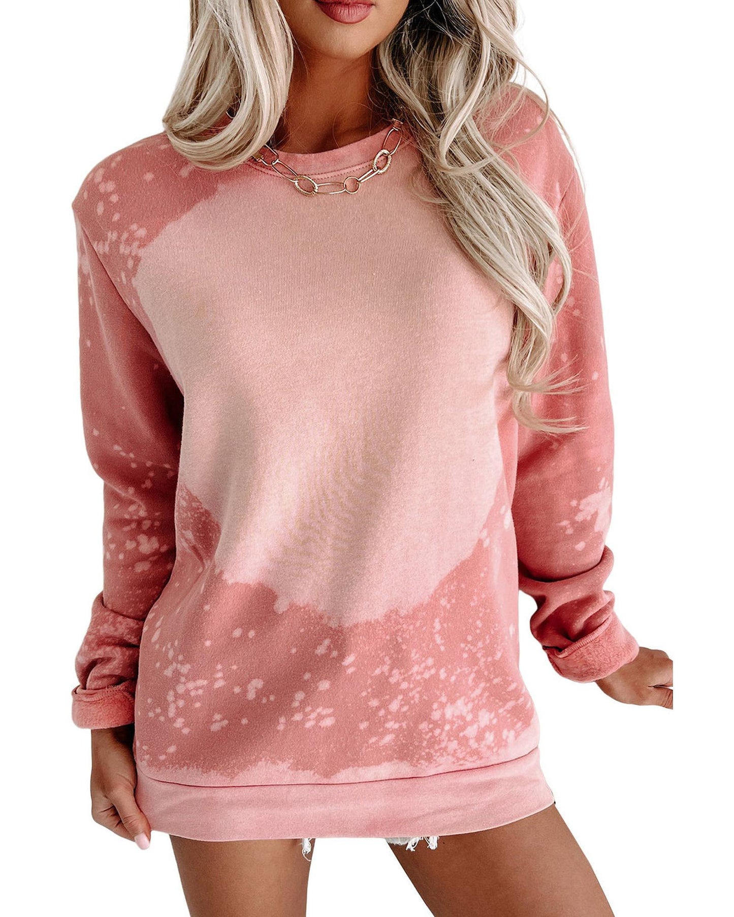 Azura Exchange Bleached Round Neck Pullover Sweatshirt - M