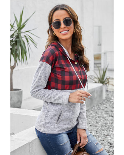 Azura Exchange Plaid Splicing Pocketed Hoodie - S