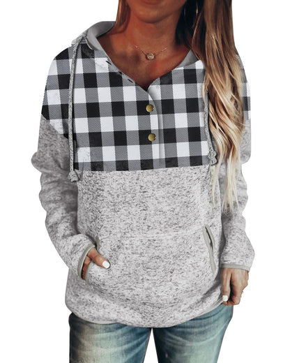 Azura Exchange Plaid Hoodie with Pocket Detailing - S