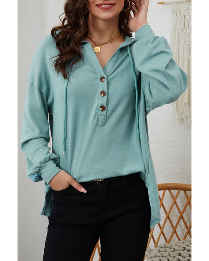 Azura Exchange High and Low Hem Hoodie with Buttoned Detail - L