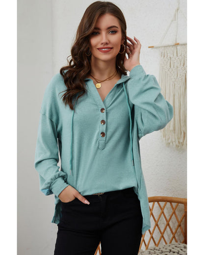 Azura Exchange High and Low Hem Hoodie with Buttoned Detail - L