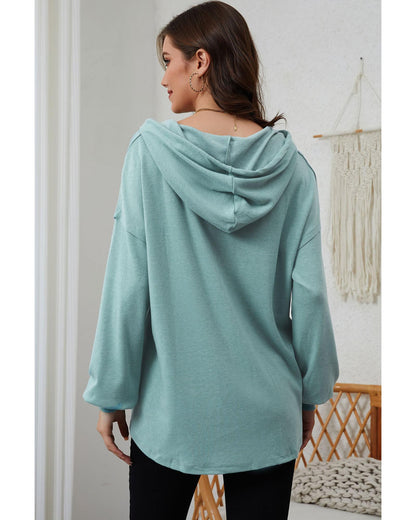 Azura Exchange High and Low Hem Hoodie with Buttoned Detail - S