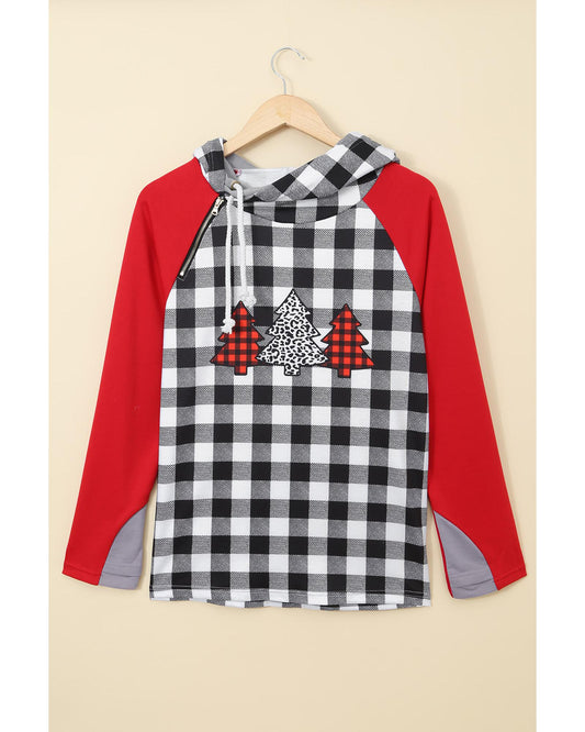 Azura Exchange Plaid Pattern Asymmetric Zip Hoodie - L