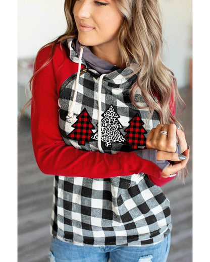 Azura Exchange Plaid Pattern Asymmetric Zip Hoodie - L