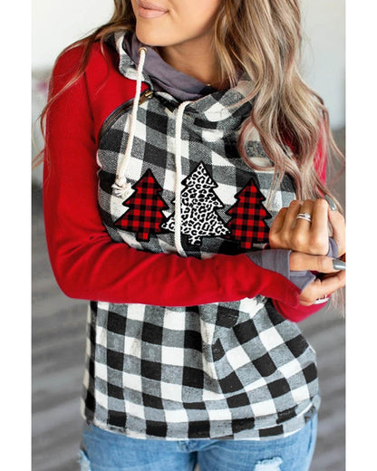 Azura Exchange Plaid Pattern Asymmetric Zip Hoodie - M