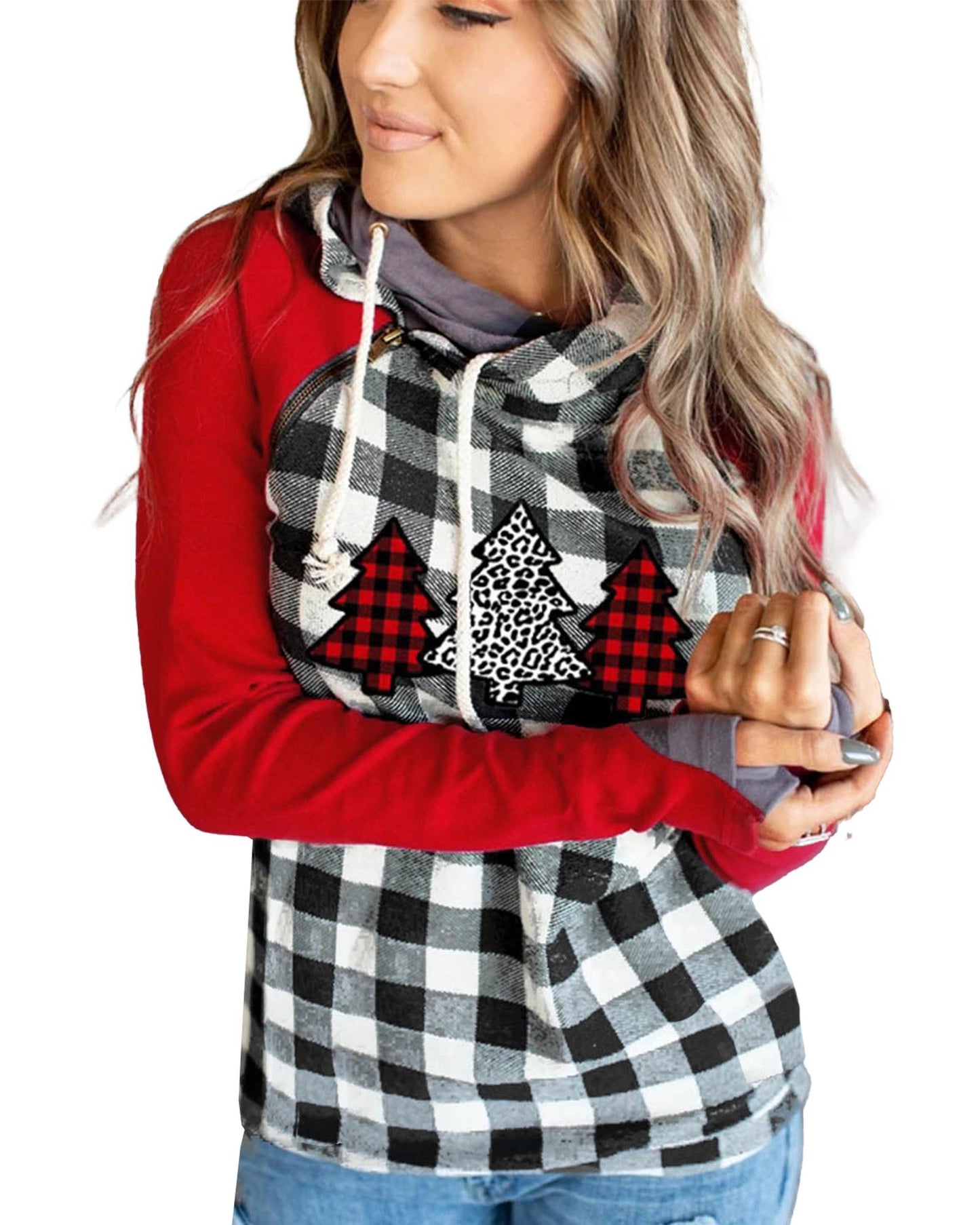 Azura Exchange Plaid Pattern Asymmetric Zip Hoodie - XL