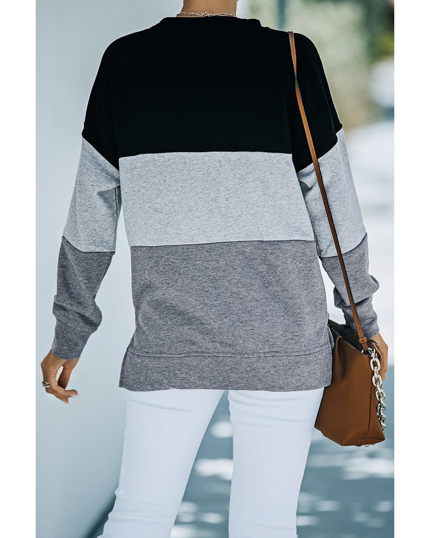 Azura Exchange Black Contrast Stitching Sweatshirt with Slits - S