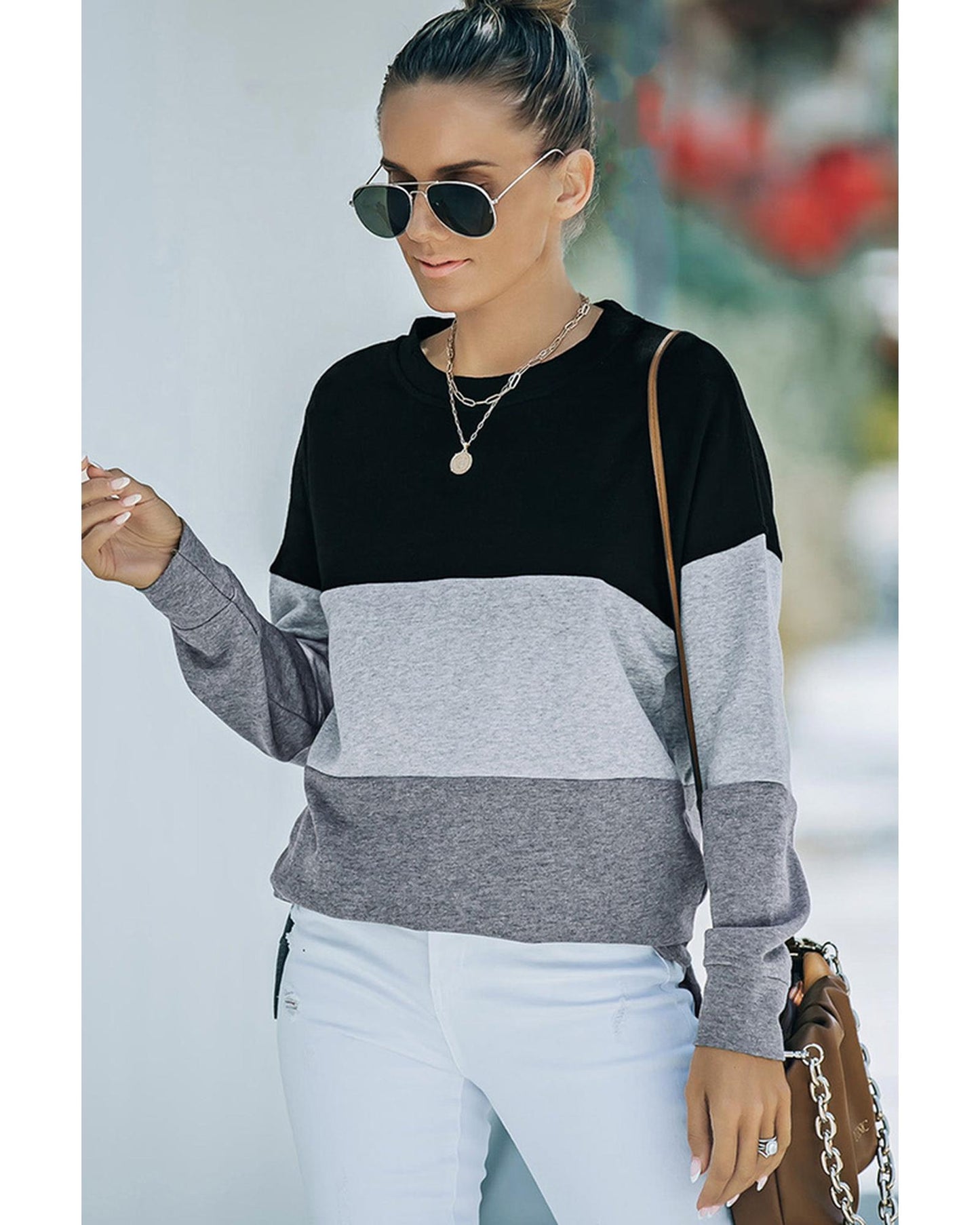 Azura Exchange Black Contrast Stitching Sweatshirt with Slits - S