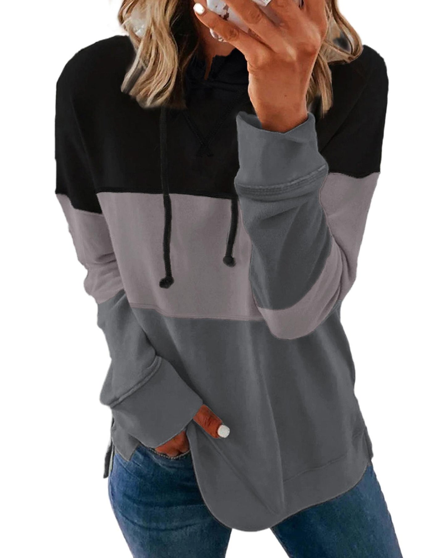 Azura Exchange Color Block Stripe Casual Hoodie - M